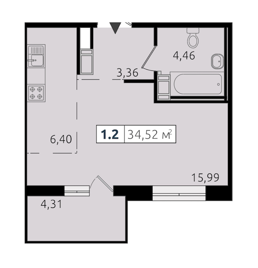 Квартира студия 30.36 м², 10/12 эт., ЖК «Чёрная речка»